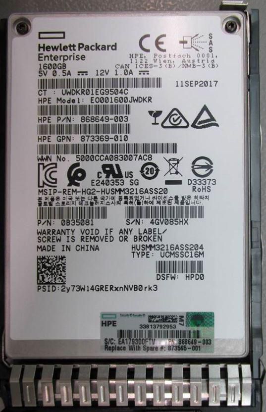 SSD 1.6TB SFF SAS WI SC DS
