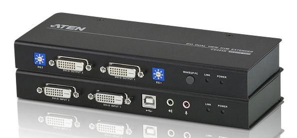 ATEN CE604 KVM-Verlängerung für USB-Eingabegeräte und zwei DVI-Bildschirme mit Tonübertragung, RS-23