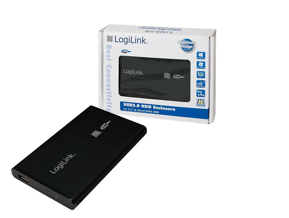 2,5\" USB 2.0 SATA LOGILINK Gehäuse Black ALU ohne NT