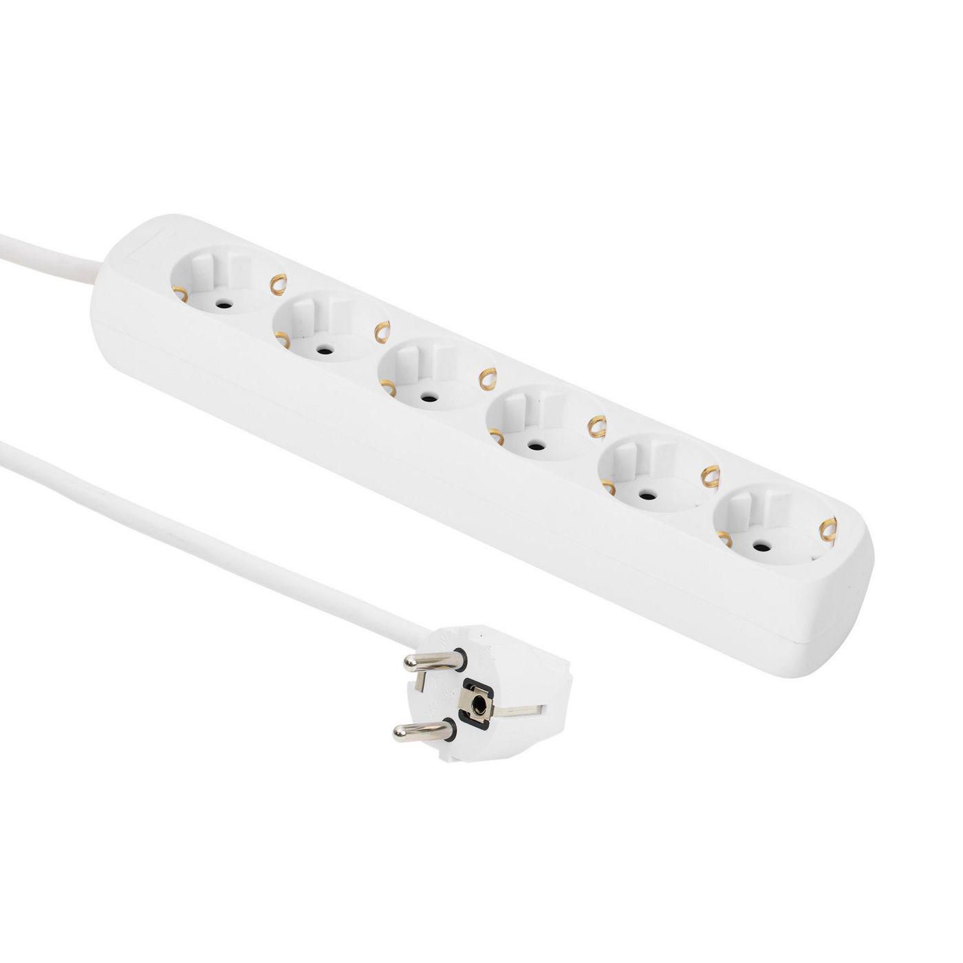 Schuko Power Socket - 6-way - 1.5m Without On/off Switch, White