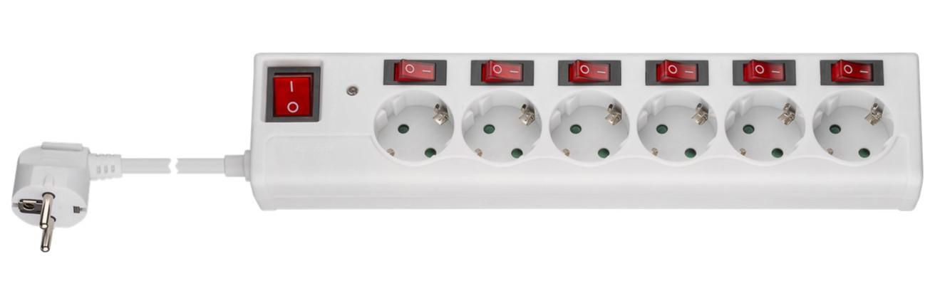 Schuko Power Socket - 6-way - 1.5m - White With Surge Protection, Six