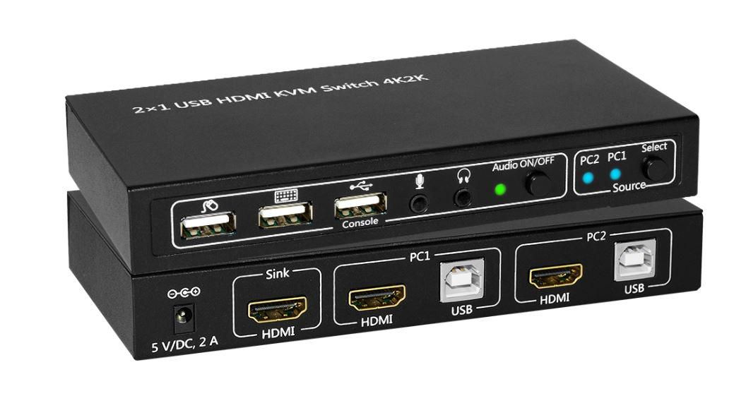 KVM Switch Hdmi & USB 2 Ports Including Uk Psu, This 2x1