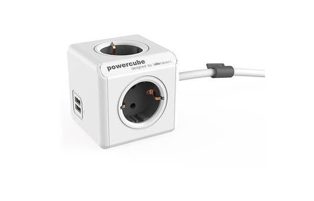 Powercube Docking Station - Power Distribution With USB Ports 4 Sockets 3m White/grey