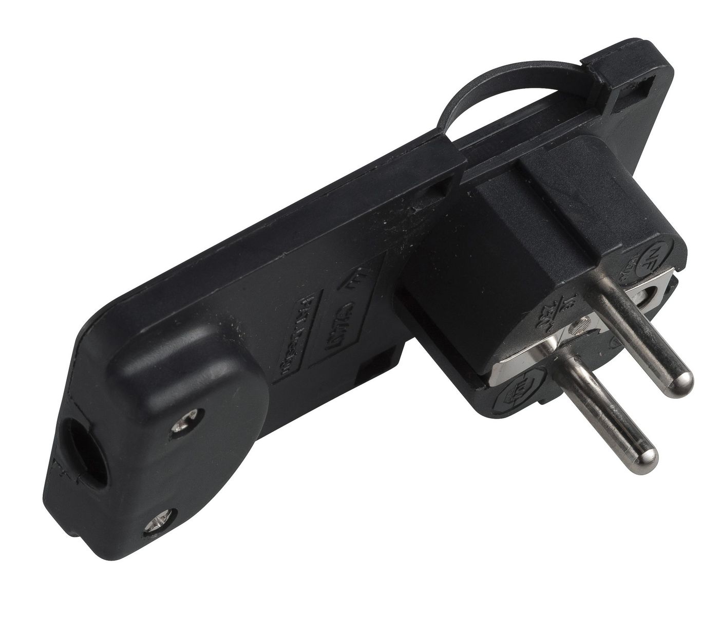 Schuko Angled Power Plug Black, Form : Flat