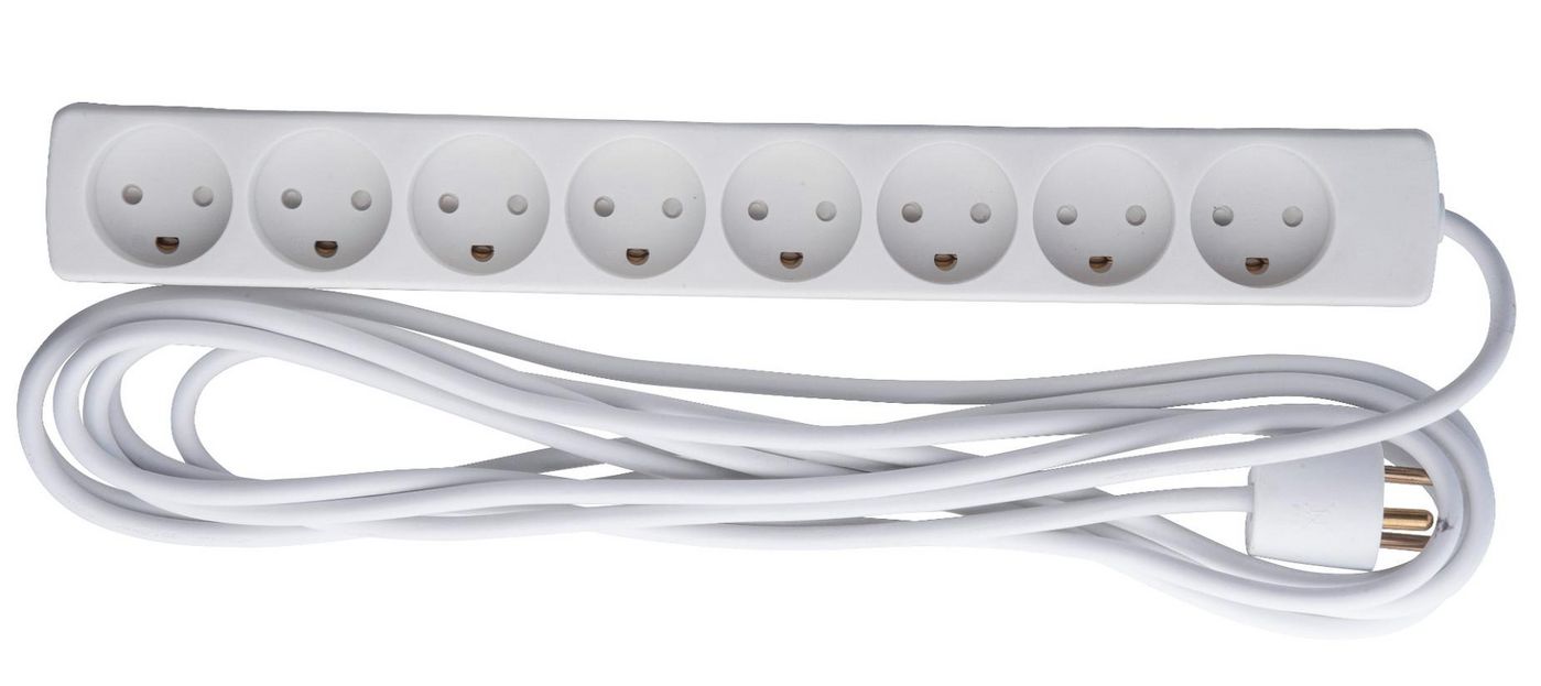 Danish Power Strip - 8-way - 5m With Earth, Without On/off
