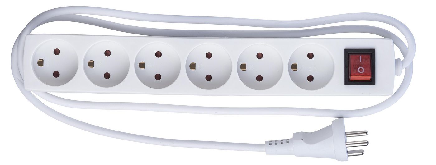 Danish Power Strip - 6-way - 1.5m Without On/off Switch, With