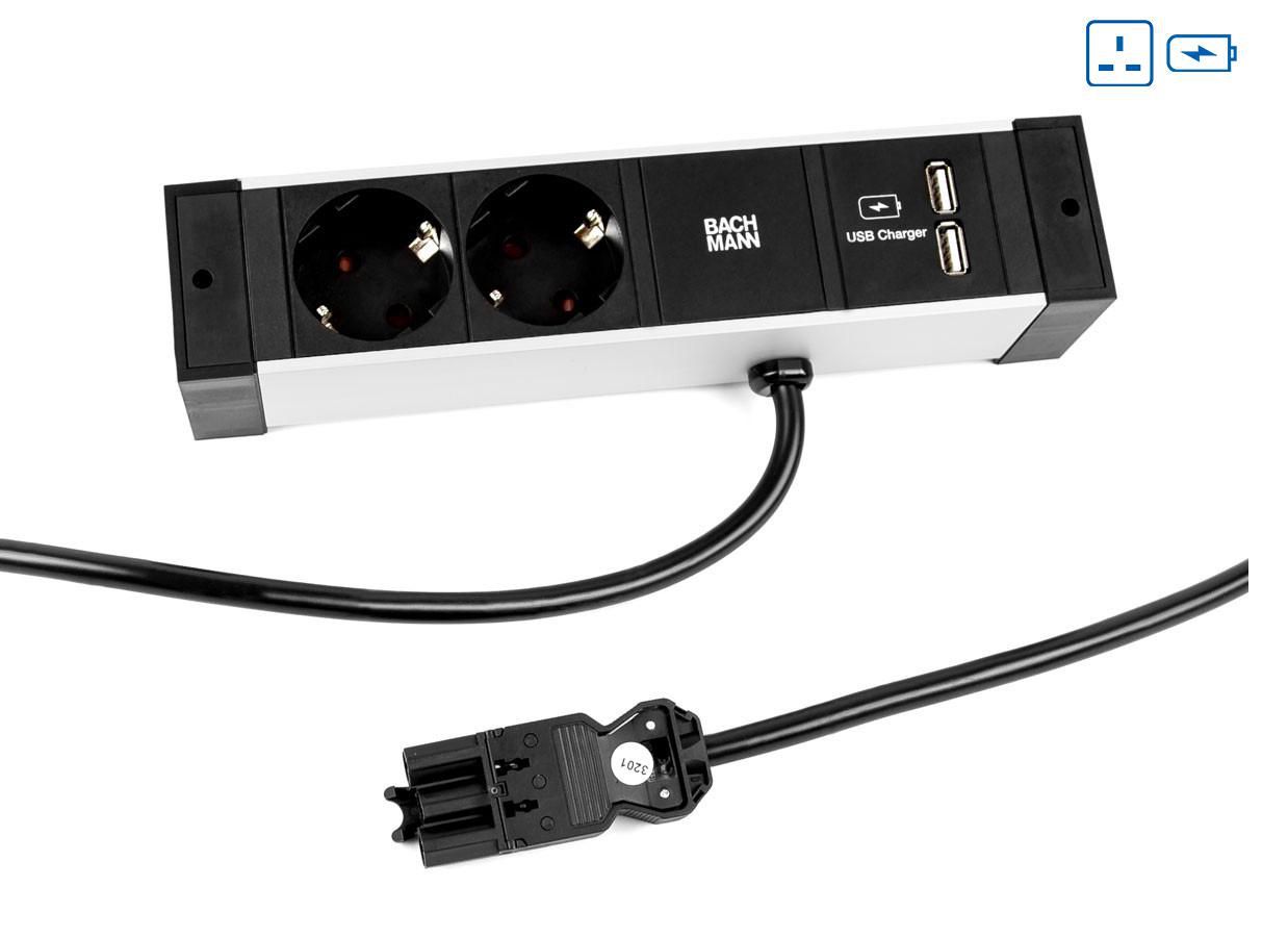 DESK RAIL 2xUK 1xUSB Charger - 941.103