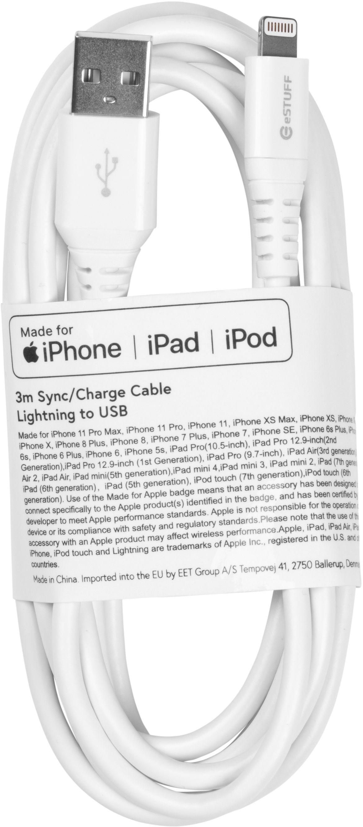 ESTUFF - Lightning-Kabel - Lightning männlich zu USB männlich - 3,0m - weiß - für Apple iPad/iPhone/