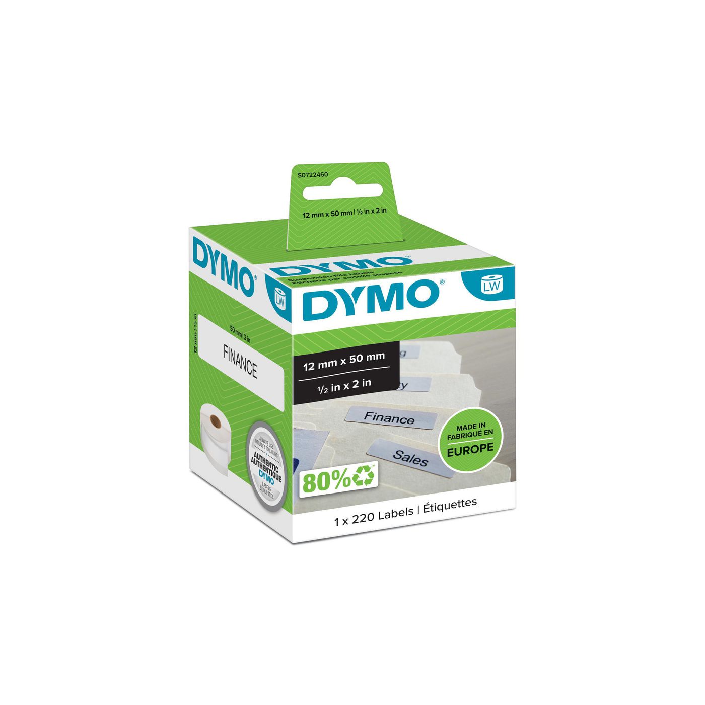 Dymo Etiketten für Hängeablage 12 x 50 mm weiß 220 St.    99017