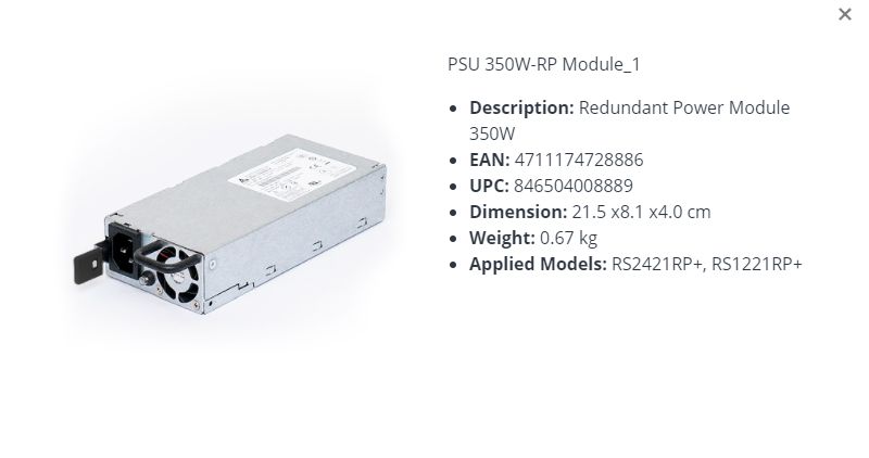 Synology PSU 350W-RP MODULE_1 W126179717 Redundant Power Module 350W - 