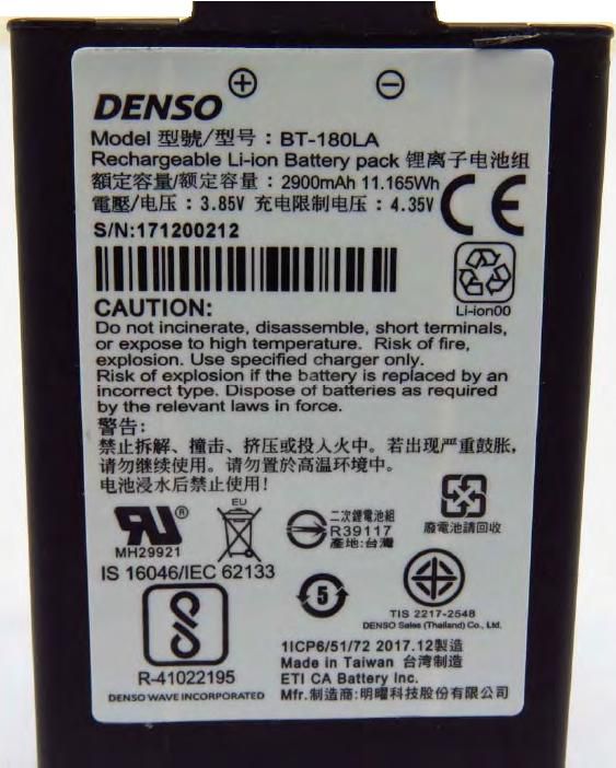 Denso 496982-0030 W126186470 Li-Ion Battery for BHT-1800 + 