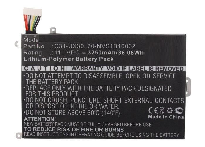Laptop Battery for Asus 36Wh - Li-Pol 11.1V 3250mAh Black, - 36Wh Li-Pol 11.1V 3250mAh Black, UX30, UX30-a1, UX30KA, UX30KU, UX