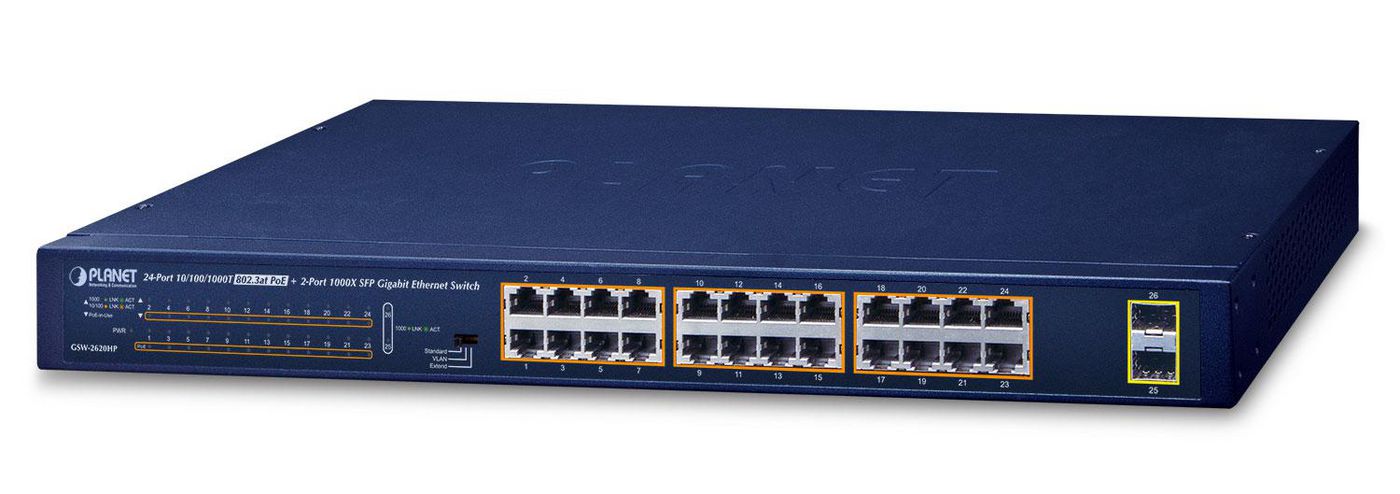 PLANET TECHNOLOGY PLANET GSW-2620HP PoE Switch 24xGEth AT + 2xSFP
