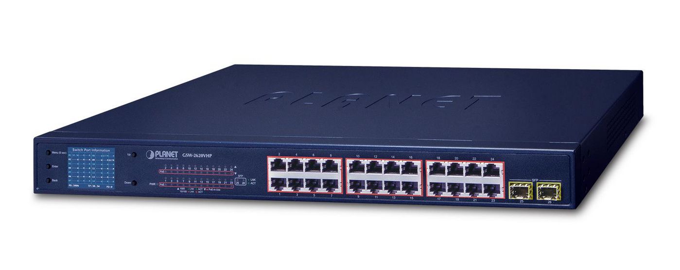 PLANET TECHNOLOGY Planet GSW-2620VHP 24-Port 10/100/1000T 802.3at PoE + 2-Port