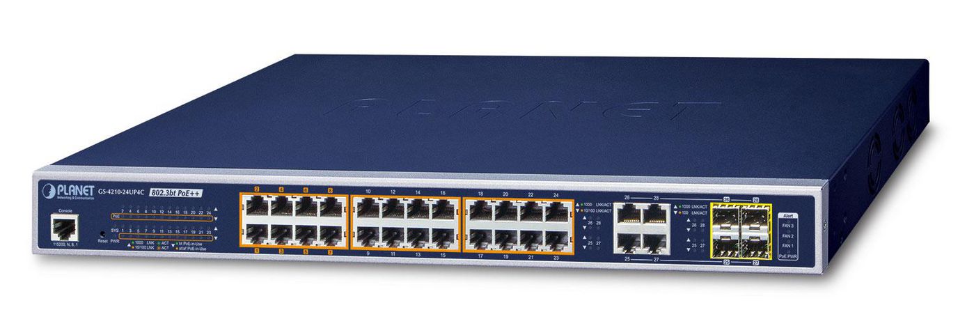 PLANET TECHNOLOGY Planet GS-4210-24UP4C 24-Port 10/100/1000T Ultra PoE