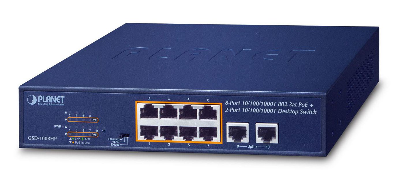 Planet GSD-1008HP 8-Port 101001000T 802.3at 