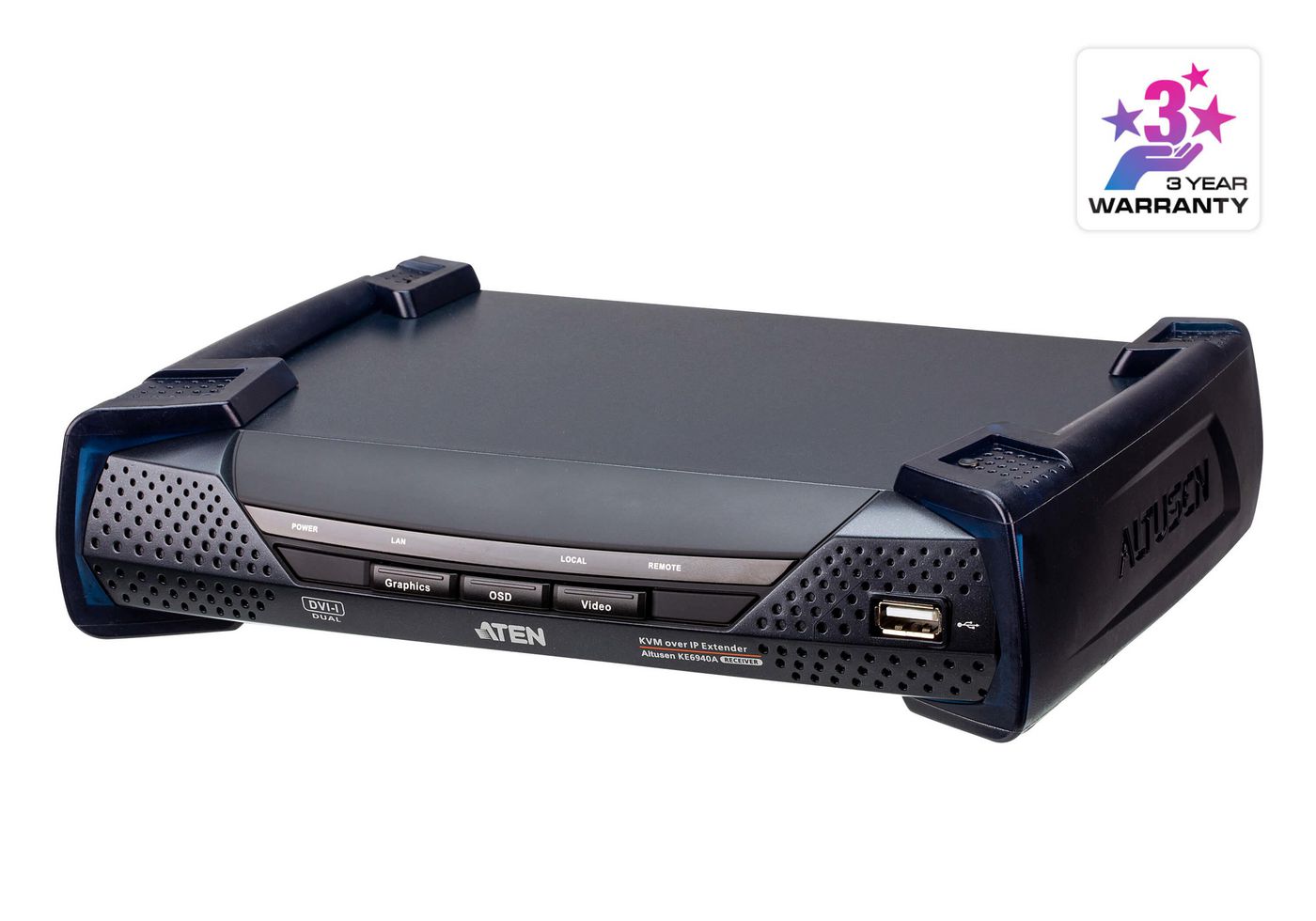 [PREMIUM] Aten USB DVI-I Dual Display KVM over IPReceiver with USB Peripheral Support  Power/LAN Red