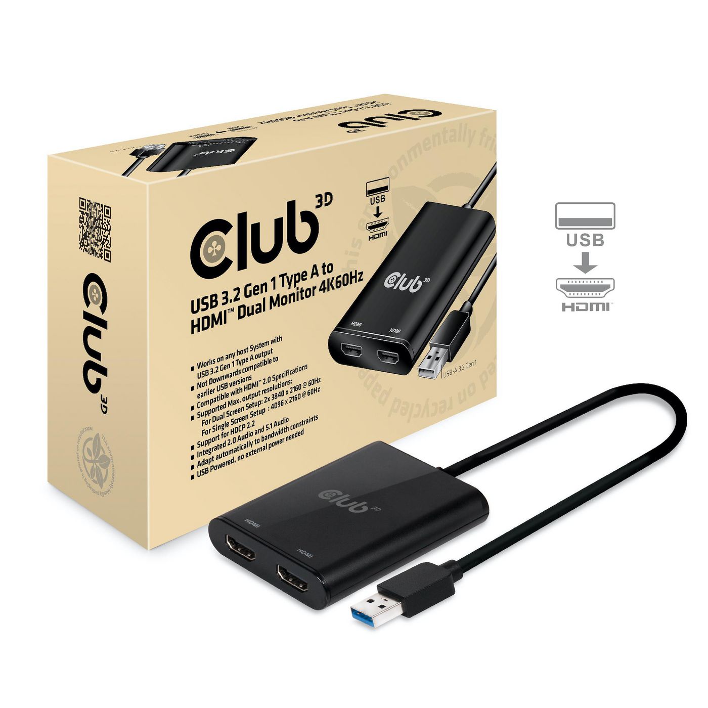 Club3D CSV-1474 adaptor USB 3.1 Typ A  2x 