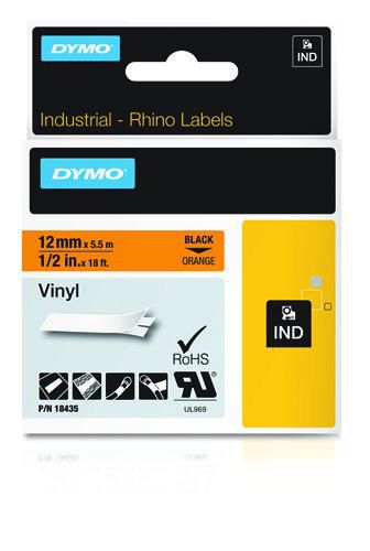 DYMO Rhino Band Vinyl schwarz auf orange 12 mm x 5,5 m