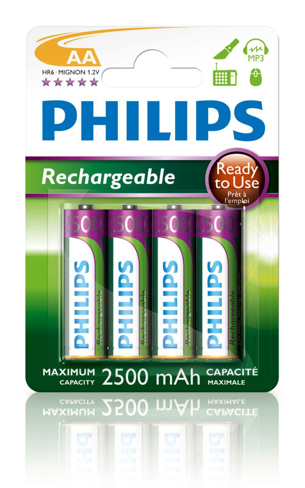 Philips R6B4RTU2510 R6B4RTU25/10 Rechargeable AA 2500 mAh 