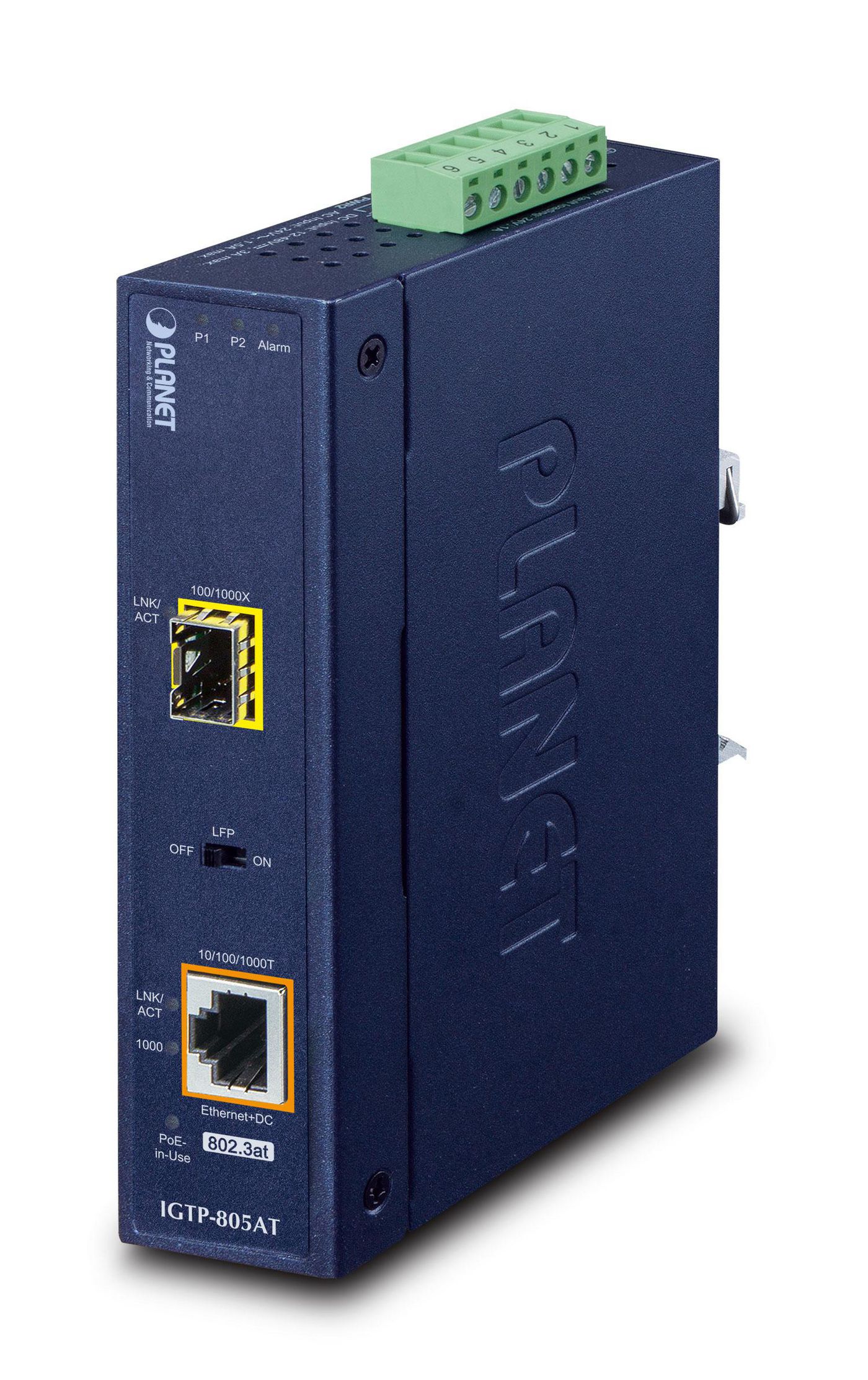 PLANET TECHNOLOGY Planet Industrial Medienkonverter IGTP-805AT, 1x 1000/100/10 Mbit/s (RJ45) mit PoE