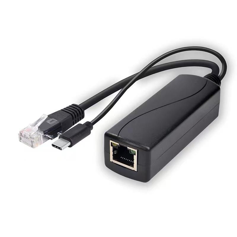 1000Mbit POE Splitter USB-C - to RJ45 Ethernet to RJ45 - USB-C Black. - Warranty 300M