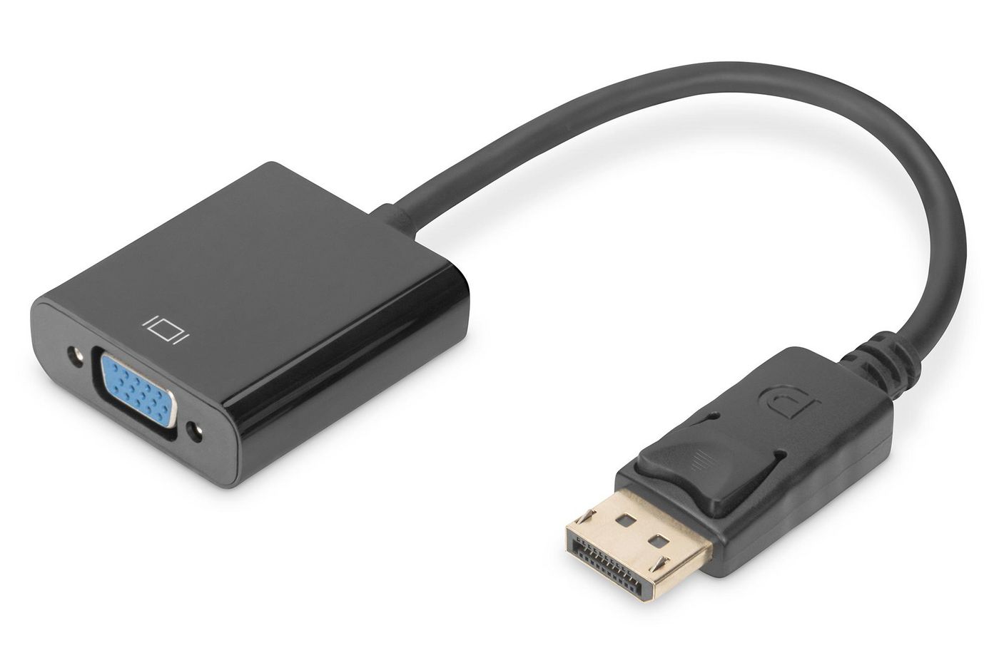 DisplayPort adapter cable, DP - HD15 M/F, 0.15m,w/interlock, DP 1.1a compatible, CE black