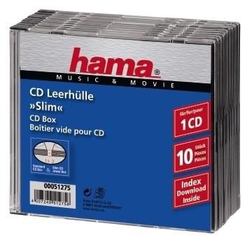 HAMA 1x10 Hama CD-Leerhülle Slim-Line transp./schwarz 51275
