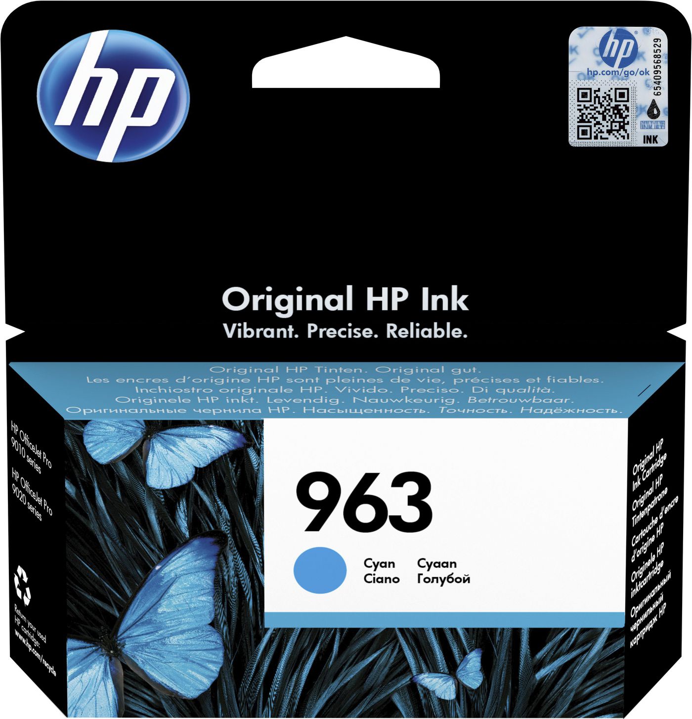HP 3JA23AE W128261952 963 Cyan Original Ink 