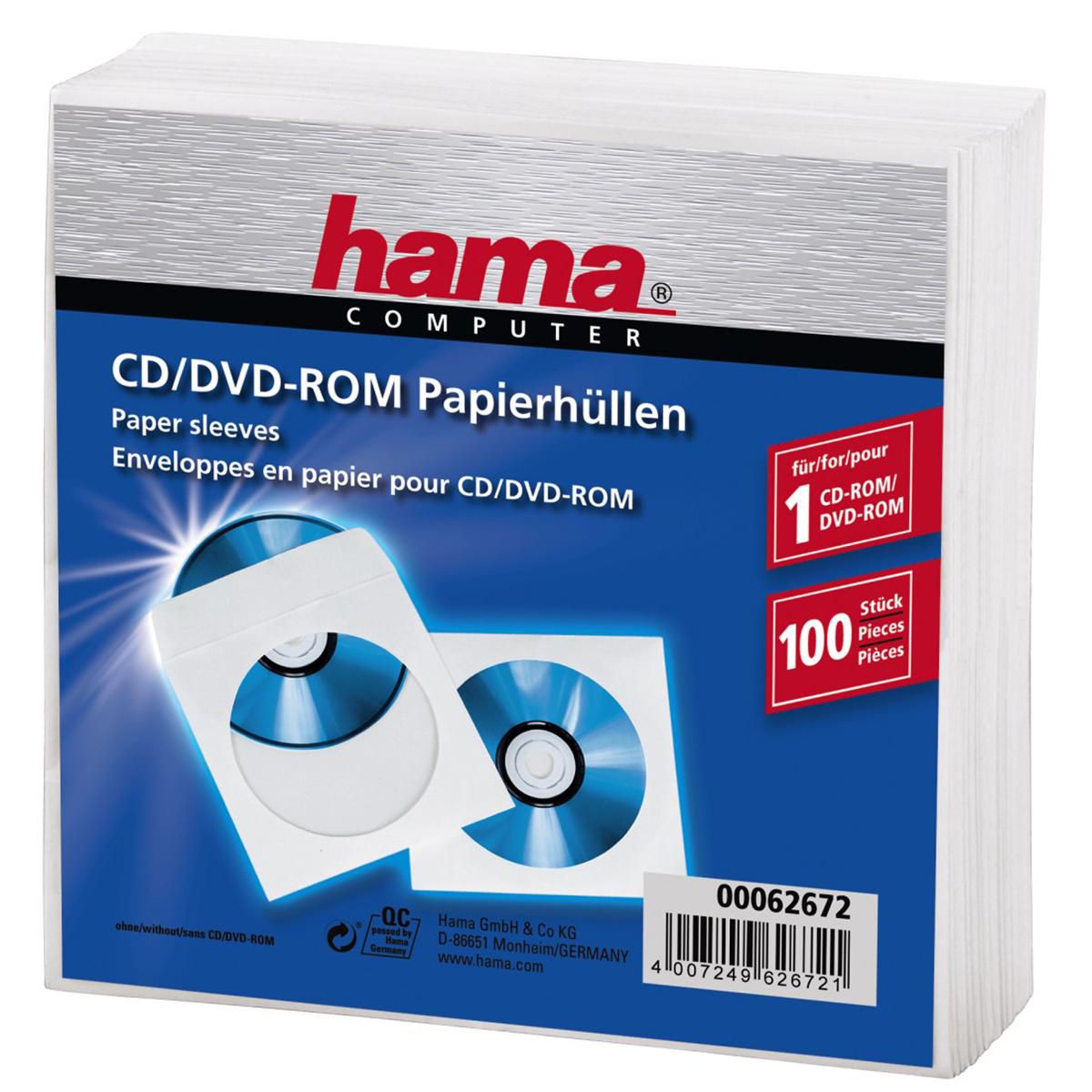 Hama 62672 1x100 CDDVD Paper Sleeves 