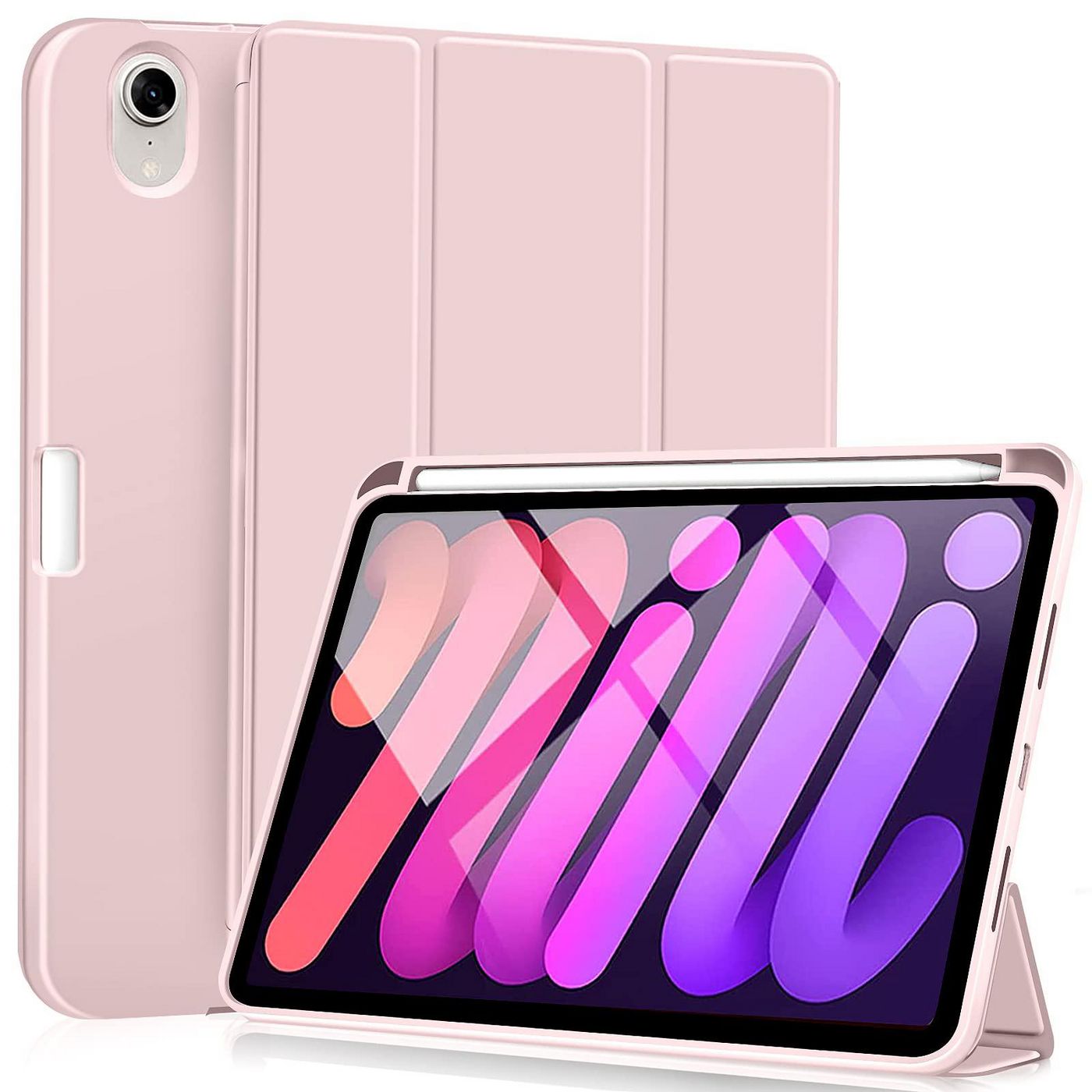 Miami Pencil Case - For iPad Mini 6. Pink Pu Leather Front With