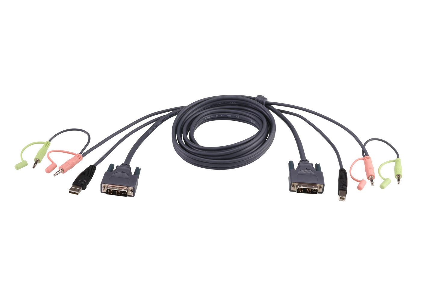 ATEN KVM DVI-I Kombikabel, Singlelink, 18+5pol DVI-I St./St., USB St. A/St. B, 3,5 mm Stereo Klinken