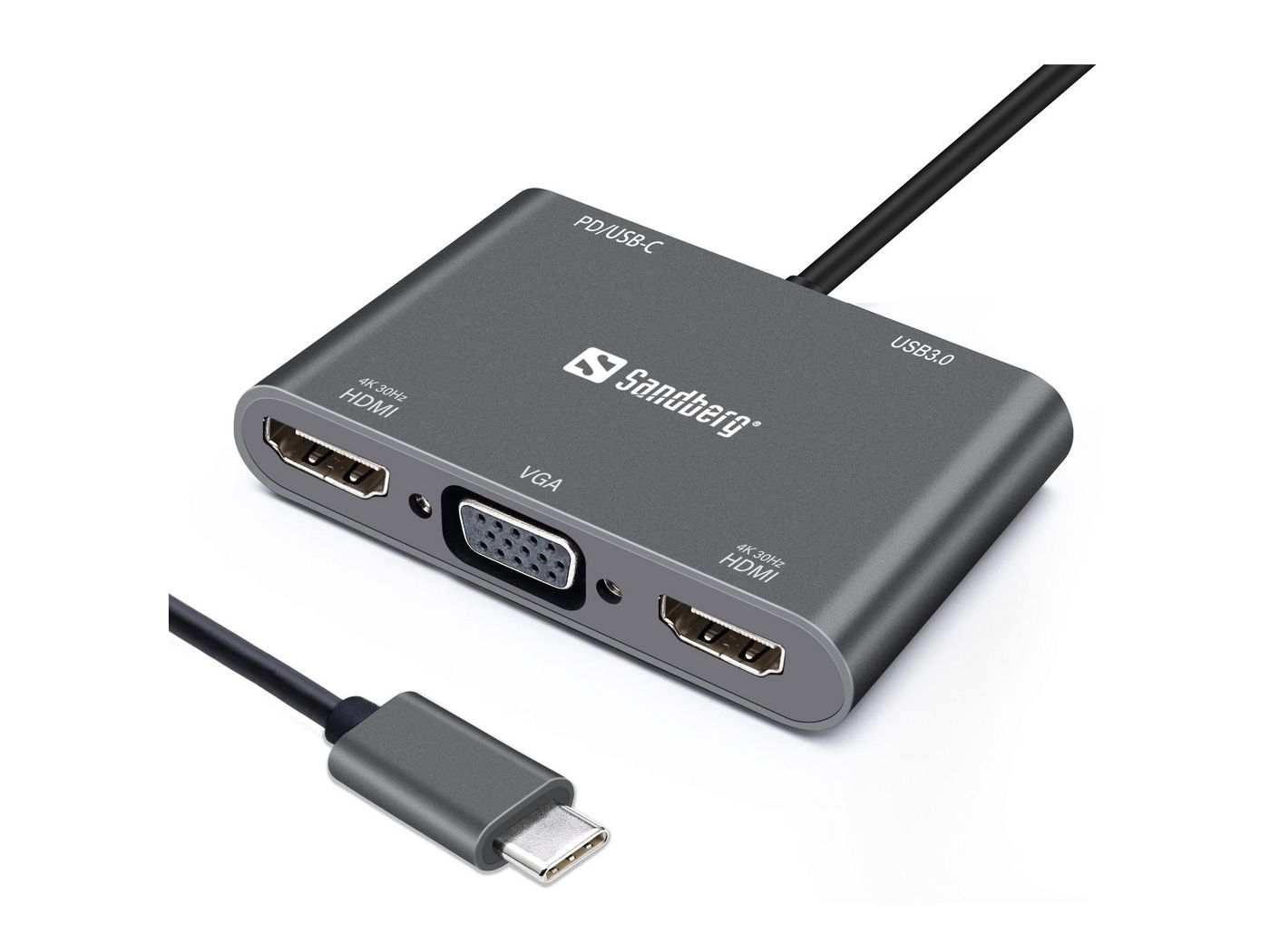 Sandberg 136-35 USB-C Dock 2xHDMI+1xVGA+USB+PD 