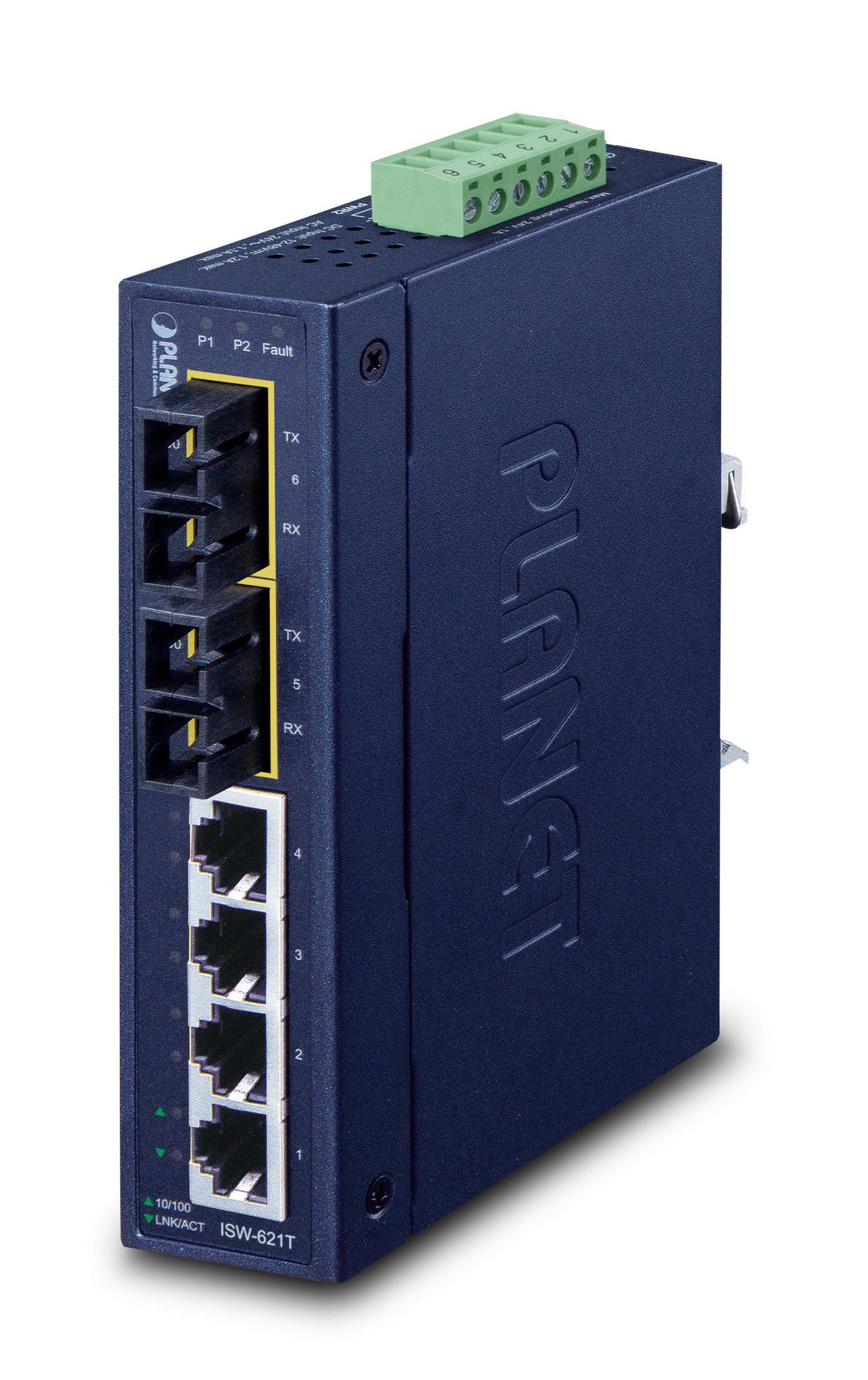 PLANET TECHNOLOGY Planet Industrial Fast Ethernet LWL Switch ISW-621T, 4x 100/10 Mbit/s (RJ45), 2x 1