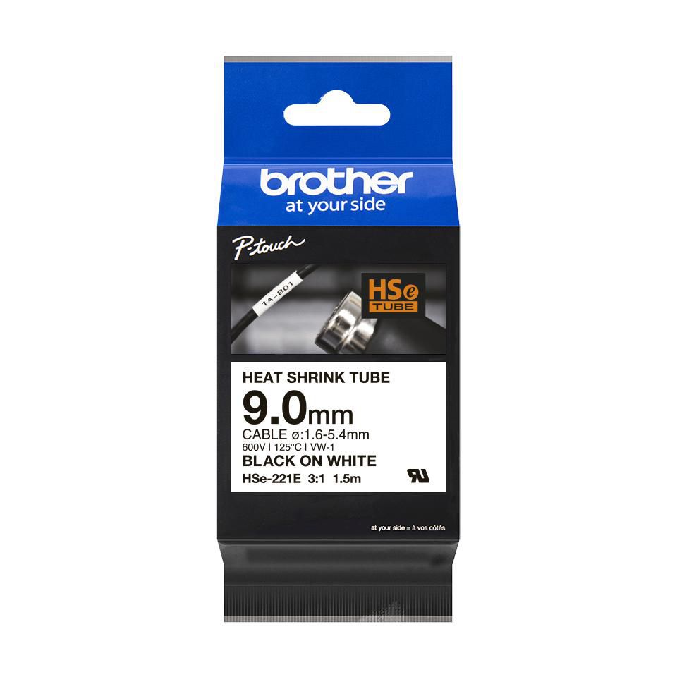 BROTHER Schrumpfschlauchkassette Brother  9,0mm weiß/schwarz  HSE221