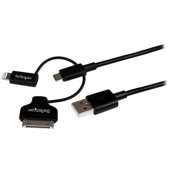 STARTECH.COM 1m Lightning oder 30-pin Dock oder Micro USB  auf USB Kabel - Schwarz - Lade- / Datenka