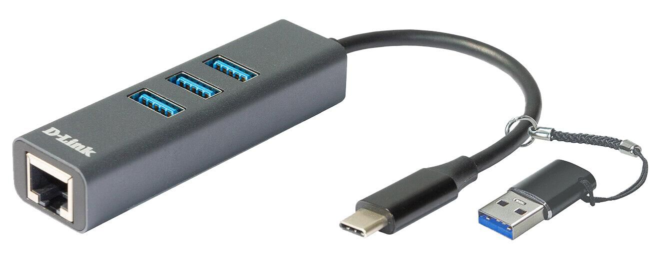 D-LINK USB-C/USB auf Gigabit Ethernet Adapter mit 3 USB 3.0 Ports