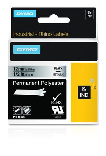 DYMO Rhino Band Polyester schwarz auf metallic 12 mm x 5,5 m