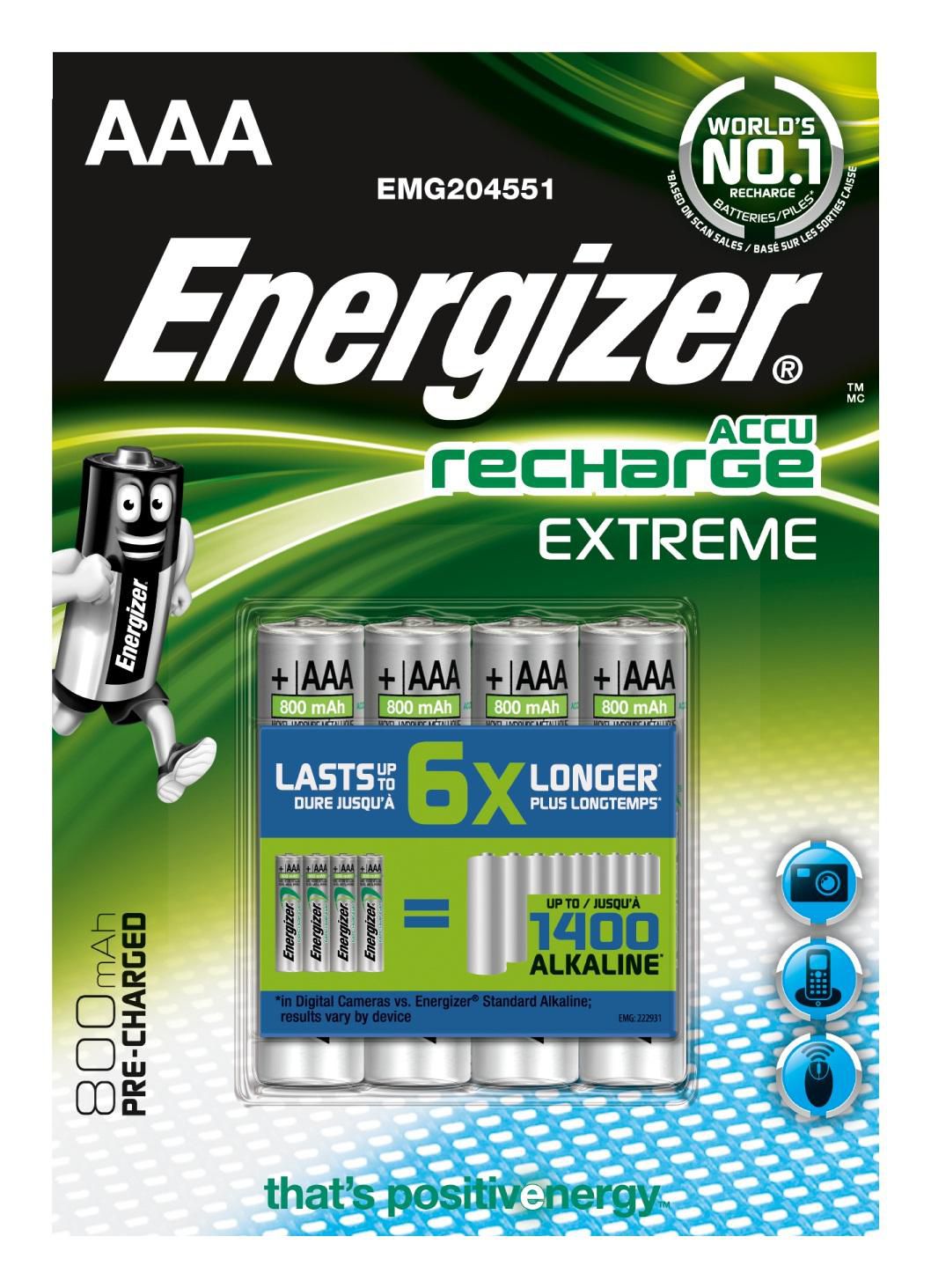 ENERGIZER Akku NiMH AAA/LR03 1,2 V 800 mAh R2U Extreme 4er-Blister - Energizer NiMH HR3 batteries, b