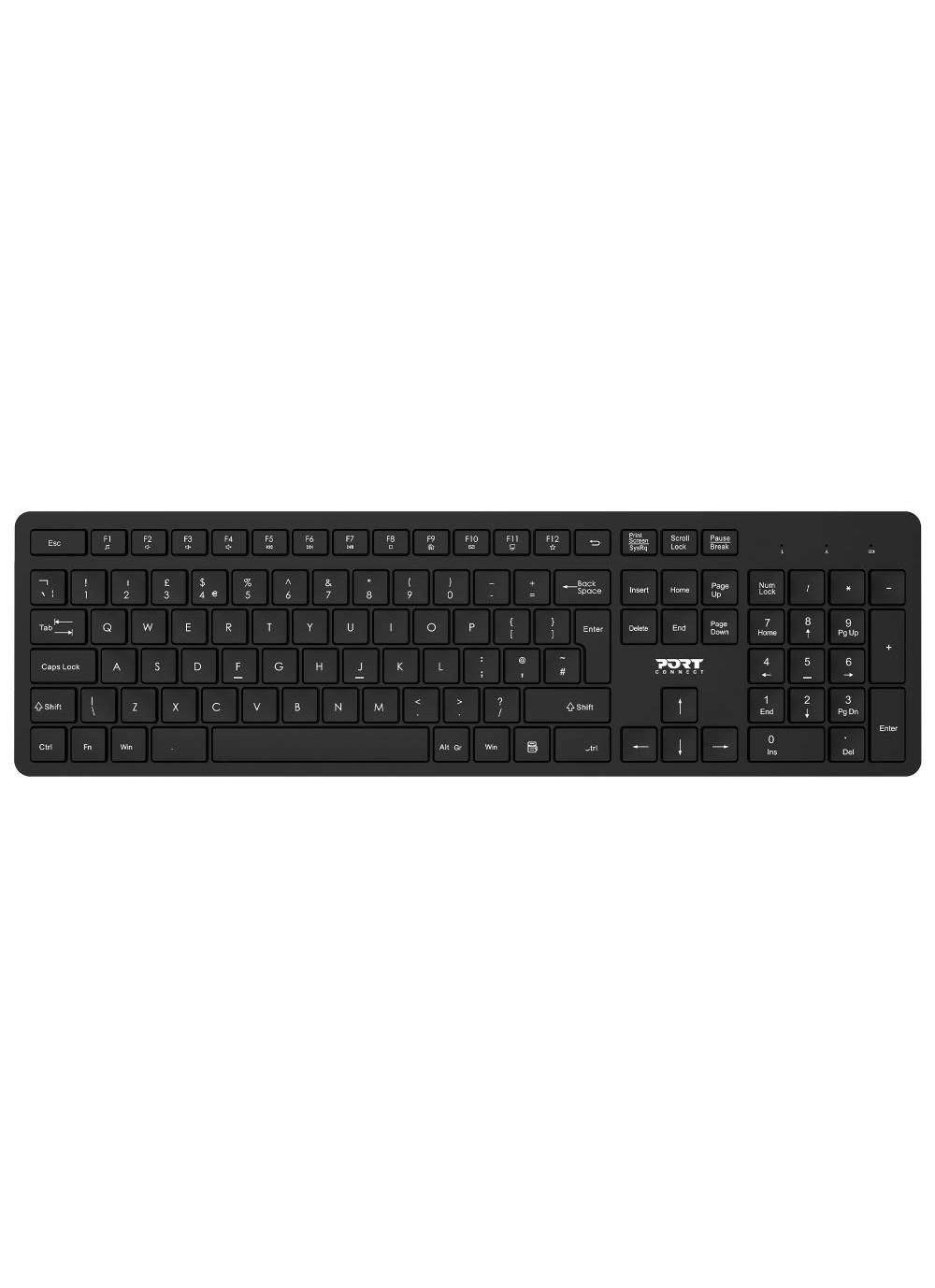Port Designs 900904-UK tastiera Mouse incluso QWERTY Inglese UK Nero (Port Designs 2.4Ghz Wireless Deskset bundle USB Type A in