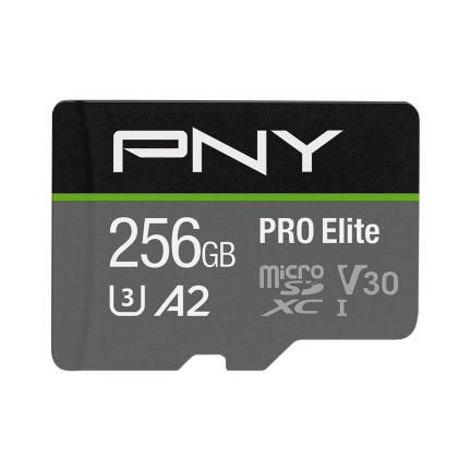 PNY Micro SD Card PRO Elite 256GB XC Class 10 UHS-I U3 A2 V30 + SD adapter