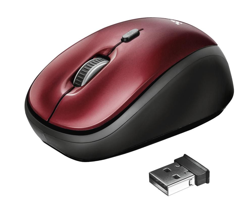 TRUST Wireless Mouse Yvi - Maus - optisch - drahtlos - 2,4 GHz - kabelloser Empfänger (USB) - Rot (1