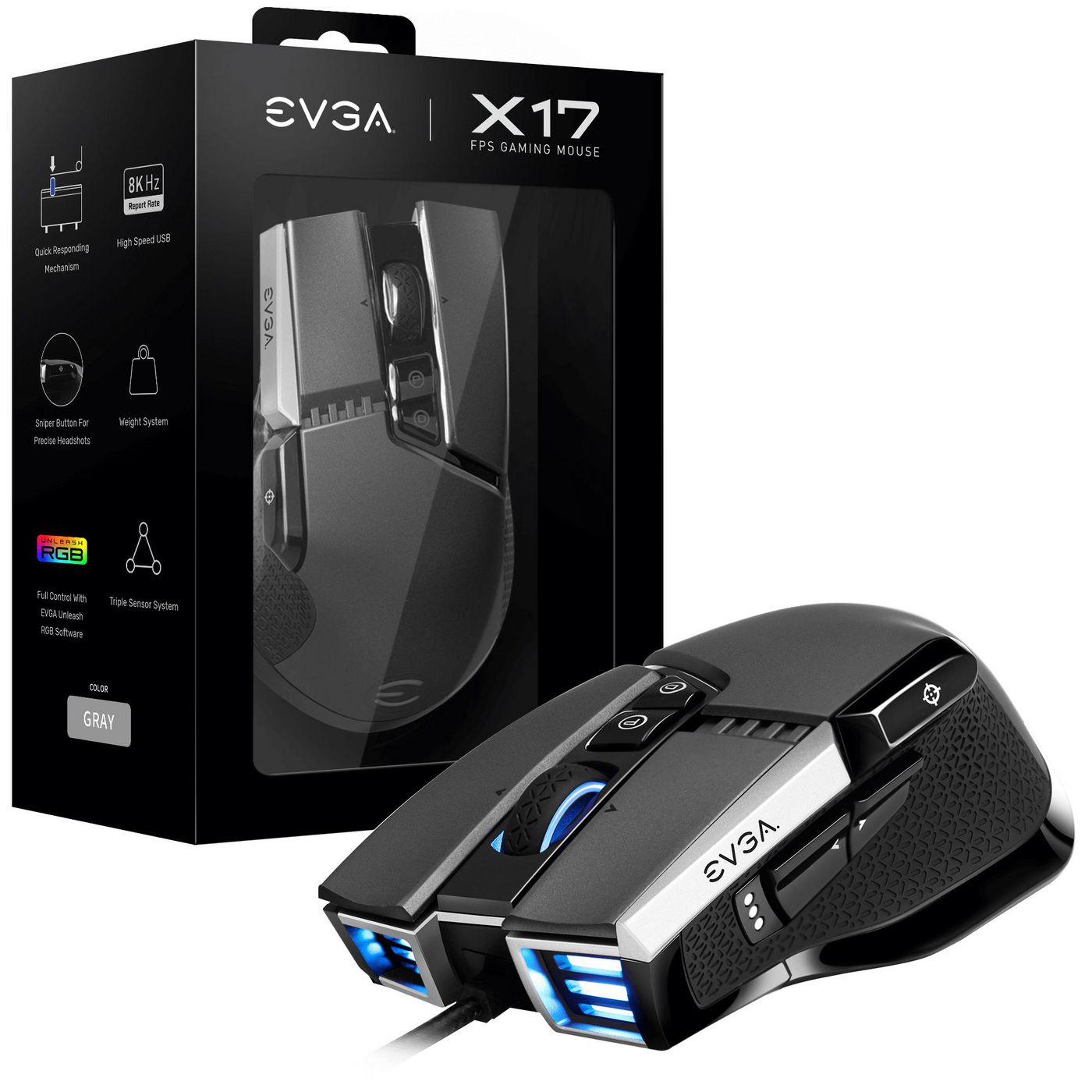 EVGA 903-W1-17GR-K3 W128254808 X17 Mouse Right-Hand Usb 