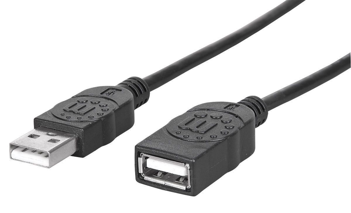 MANHATTAN USB 2.0 Extension Cable, Type-A Male to Type-A Female, Black, 1 m (3 ft.)