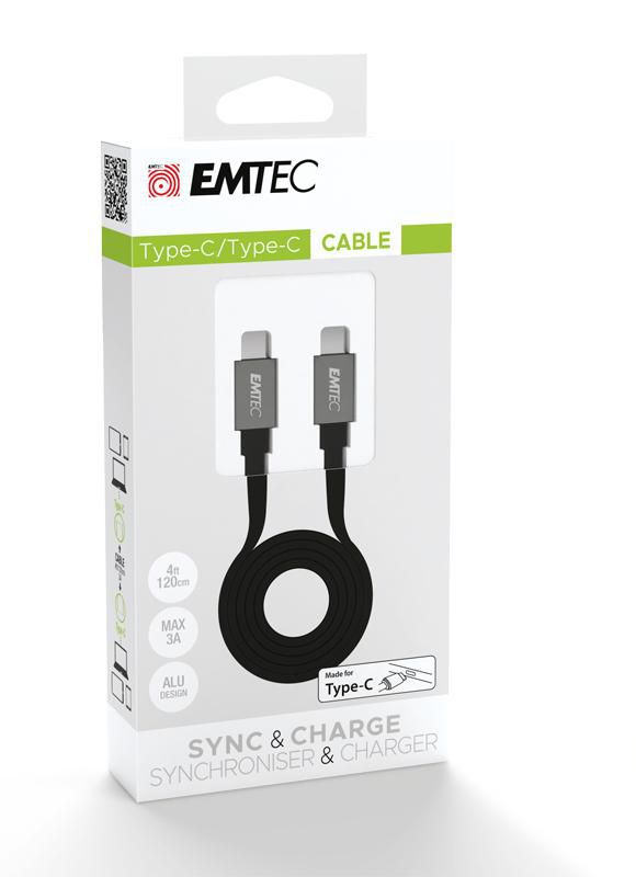 EMTEC T700 - USB-Kabel - USB-C (M) bis USB-C (M) - 3 A - 1,2m - flach (ECCHAT700TC2)