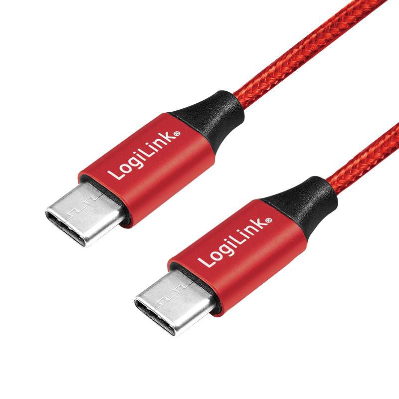 LOGILINK USB 2.0 Kabel, USB-C zu USB-C, rot, 0,3m