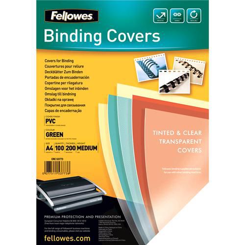 Fellowes 5377301 W128287701 Transparent Green Pvc Covers 