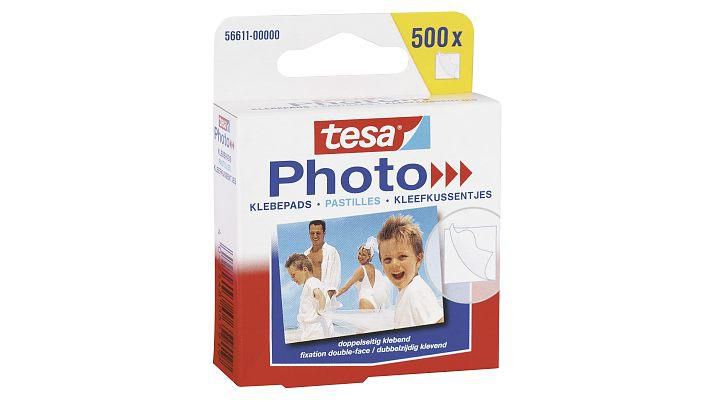 TESA Photo Foto-Klebepads, weiß, beidseitig klebend mit Abziehlasche, im praktischen Pappspender (56