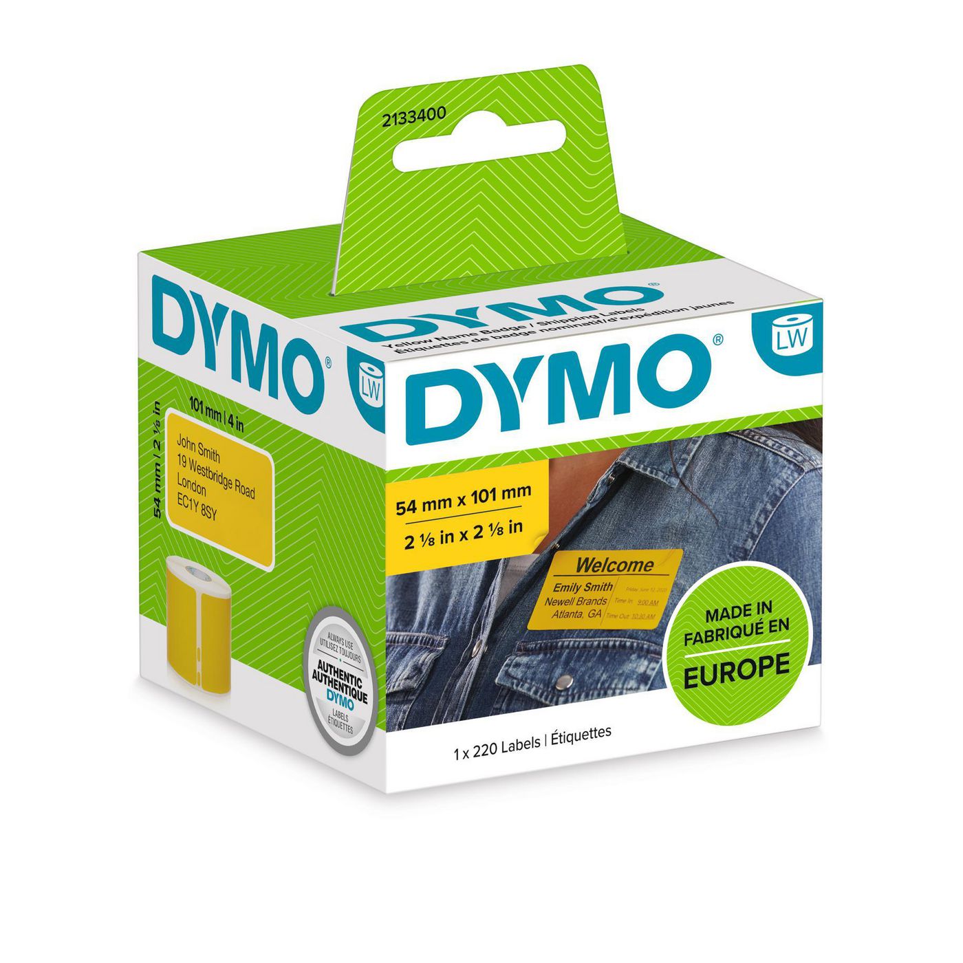 DYMO 2133400 W128289399 Yellow ShippingName Badge 