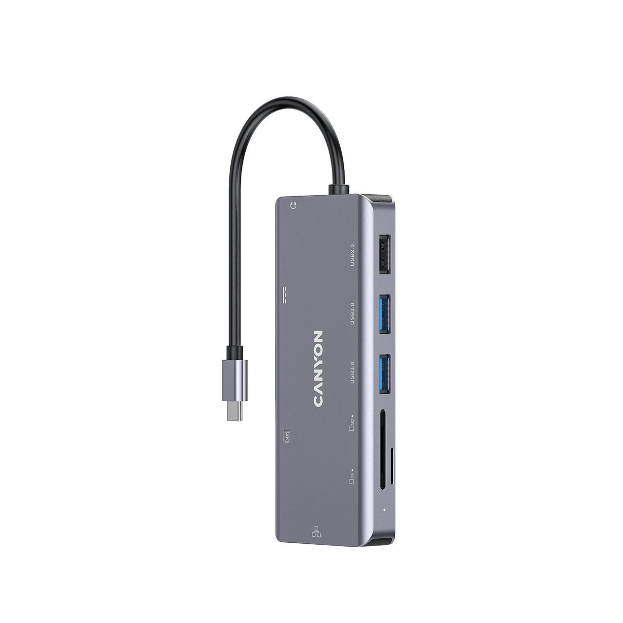 CANYON USB-9-in1 HUB USB-C > HDMI/2xUSB/USB-C/RJ45/SD/Audio retail